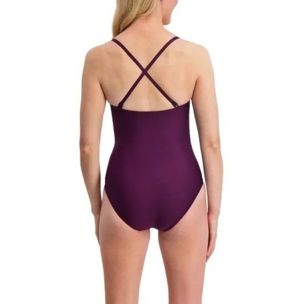 DKNY Tummy Control One Piece Swimsuit Purple Plum NWT - Picture 5 of 6